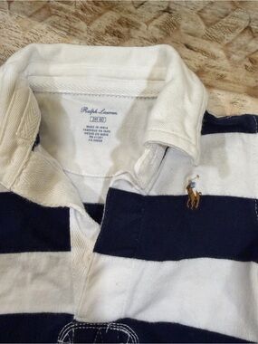 Ralph Lauren Navy and White Striped Polo outfit for baby with Pony Logo